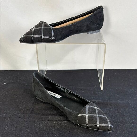 NEW Karl Lagerfeld Black Suede Quilted Flats - Picture 1 of 7